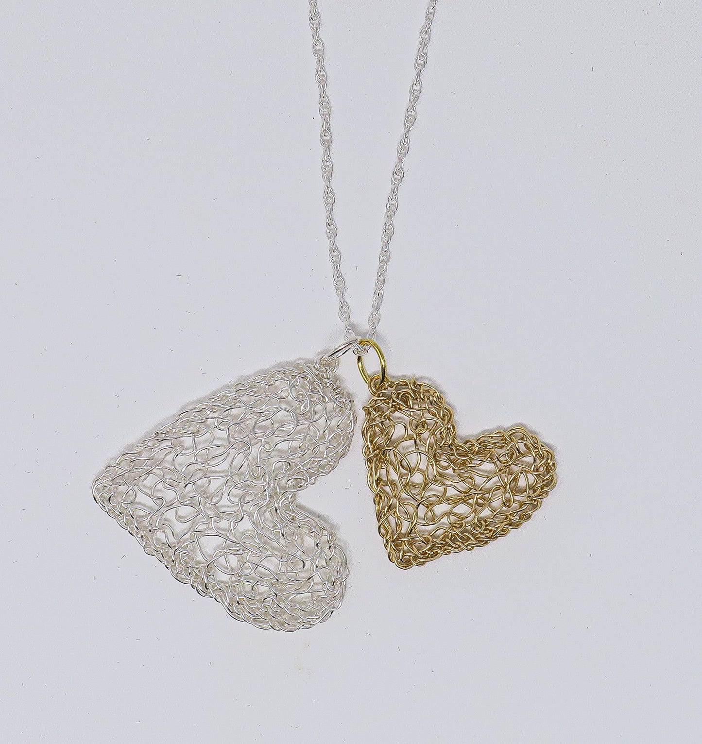 Gold-filled and Silver Heart Pendants on a 925 Silver Chain | by Kathryn Stanko