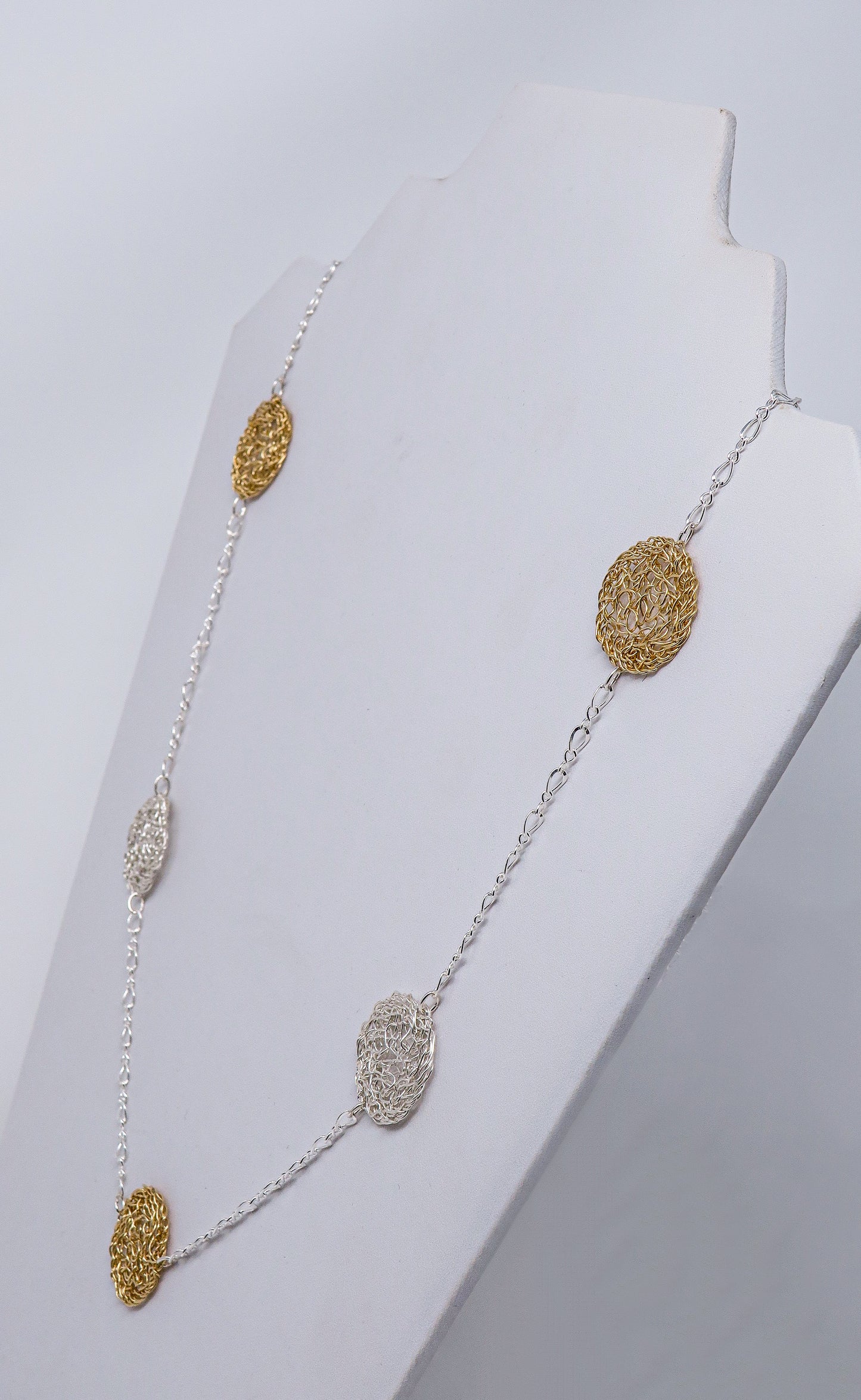 Gold-filled and Silver Circle Disks on 30” Chain | by Kathryn Stanko