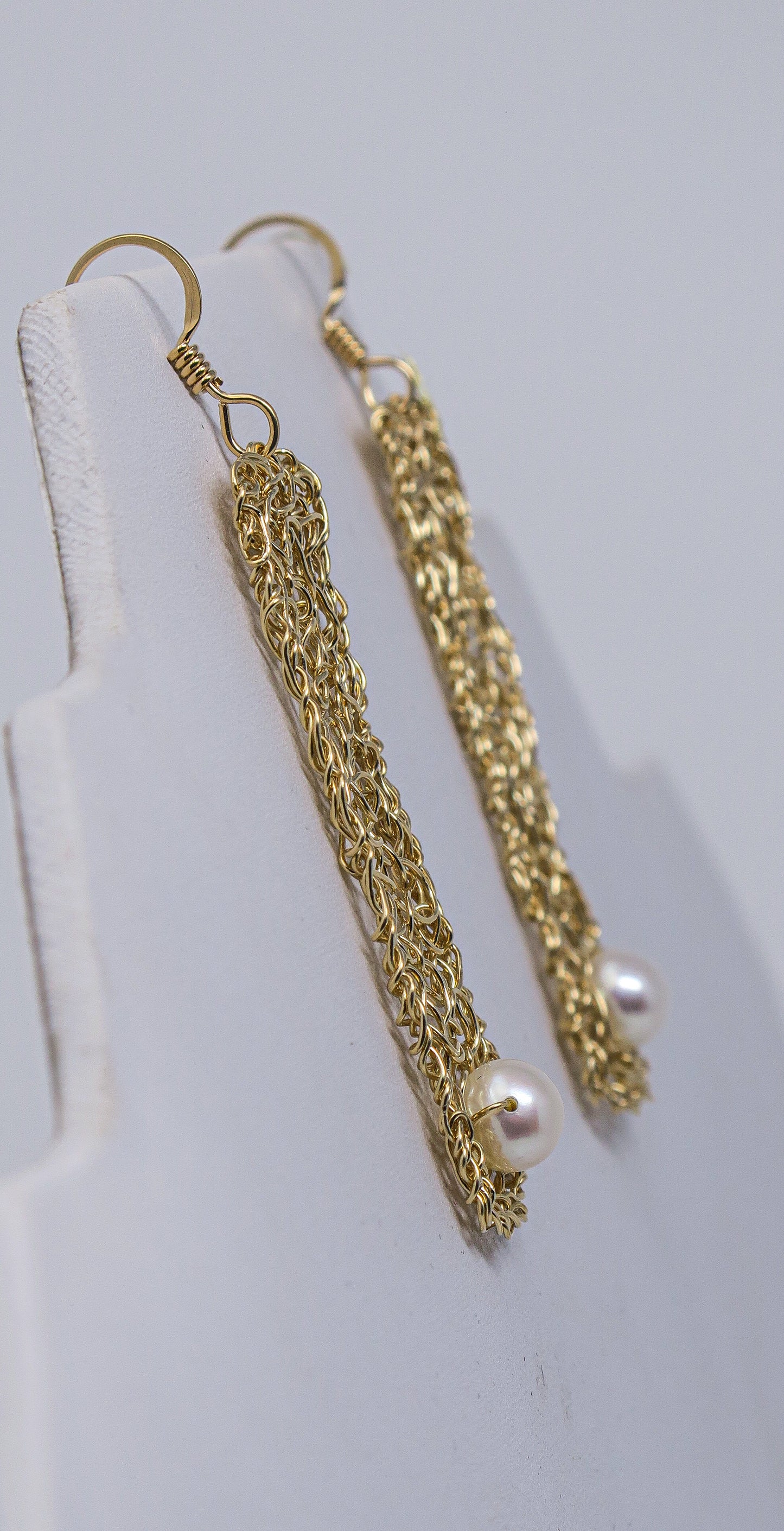 Gold-filled Rectangle Dangle Earrings with White Pearl | by Kathryn Stanko