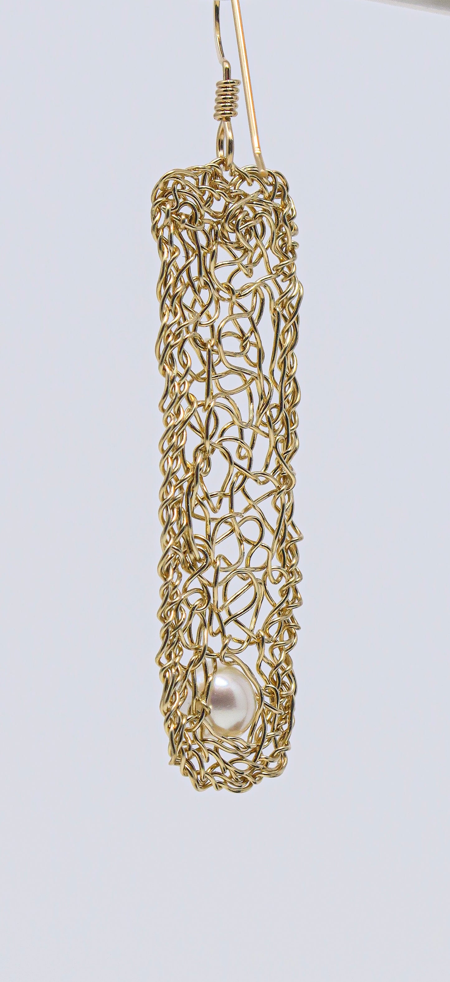 Gold-filled Rectangle Dangle Earrings with White Pearl | by Kathryn Stanko