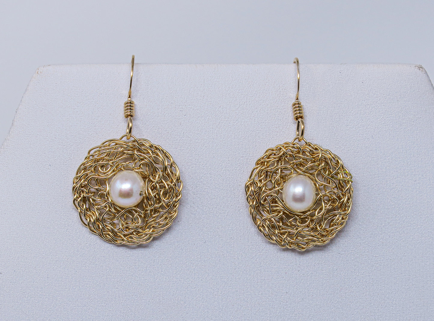 Gold-filled Circle Disc Earrings with White Pearl | by Kathryn Stanko