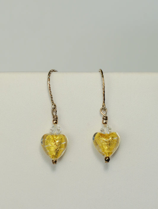 Gold Heart Earrings | by Murano Glass