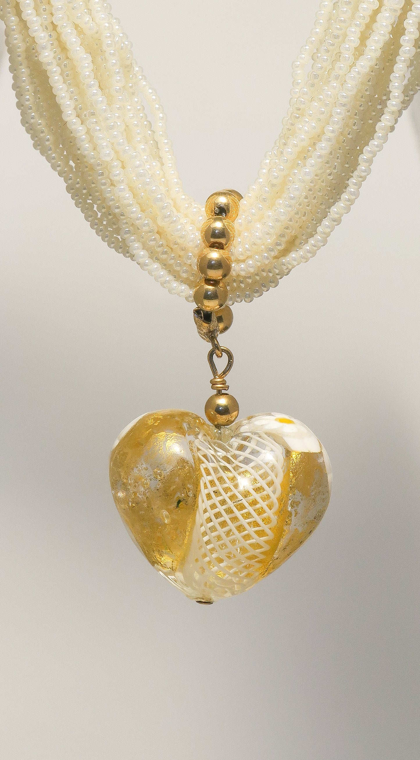 White Heart Multistrand Necklace | by Murano Glass