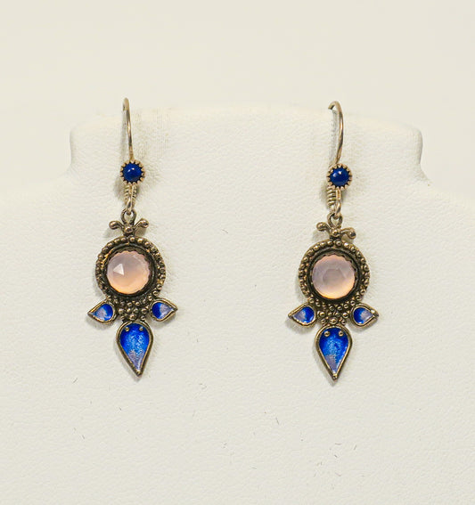 Enamel on Sterling Silver, Rose Quartz and Lapis Lazuli Earrings | by Vanessa Mellet