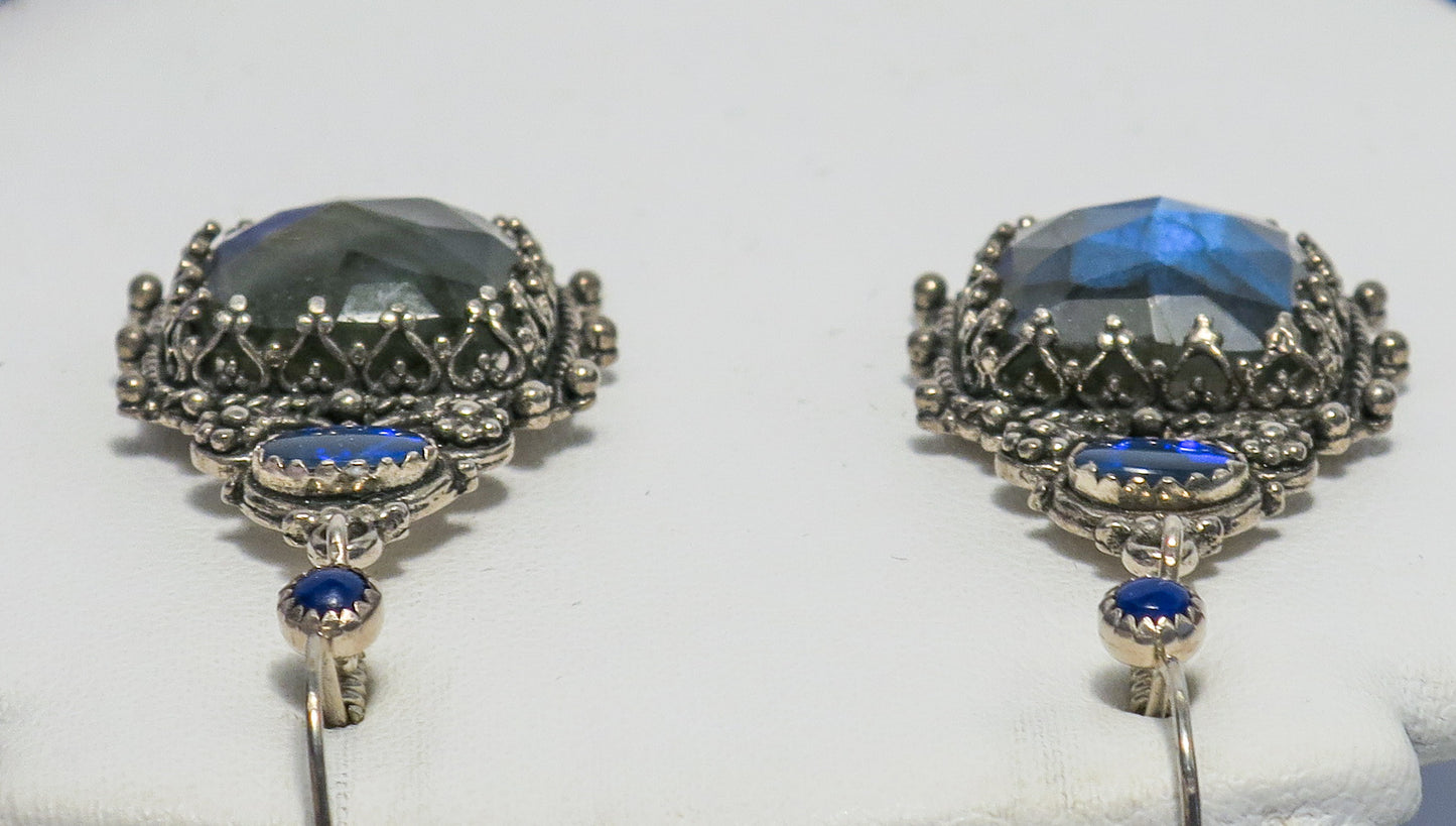 Sterling Silver, Labradorite, Black Opal and Lapis Lazuli Earrings | by Vanessa Mellet