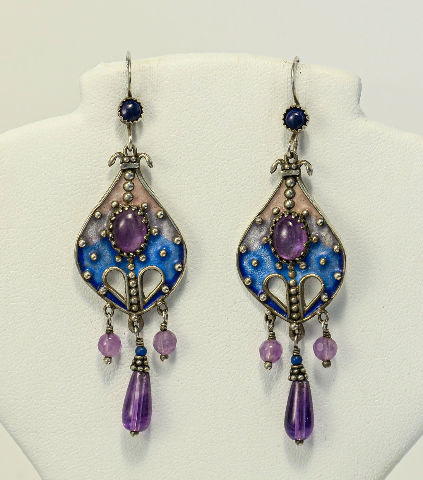 Enamel on Sterling Silver, Amethyst and Lapis Lazuli Earrings | by Vanessa Mellet