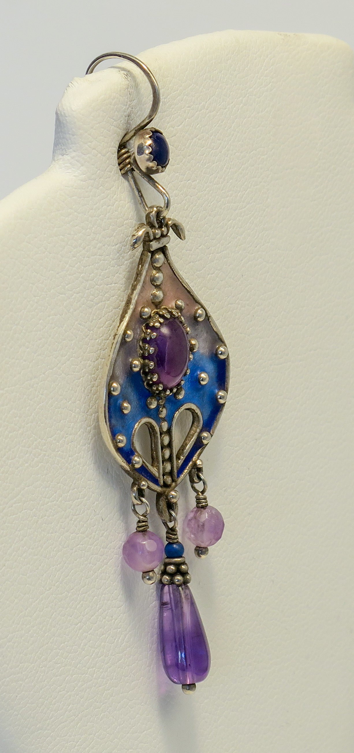 Enamel on Sterling Silver, Amethyst and Lapis Lazuli Earrings | by Vanessa Mellet
