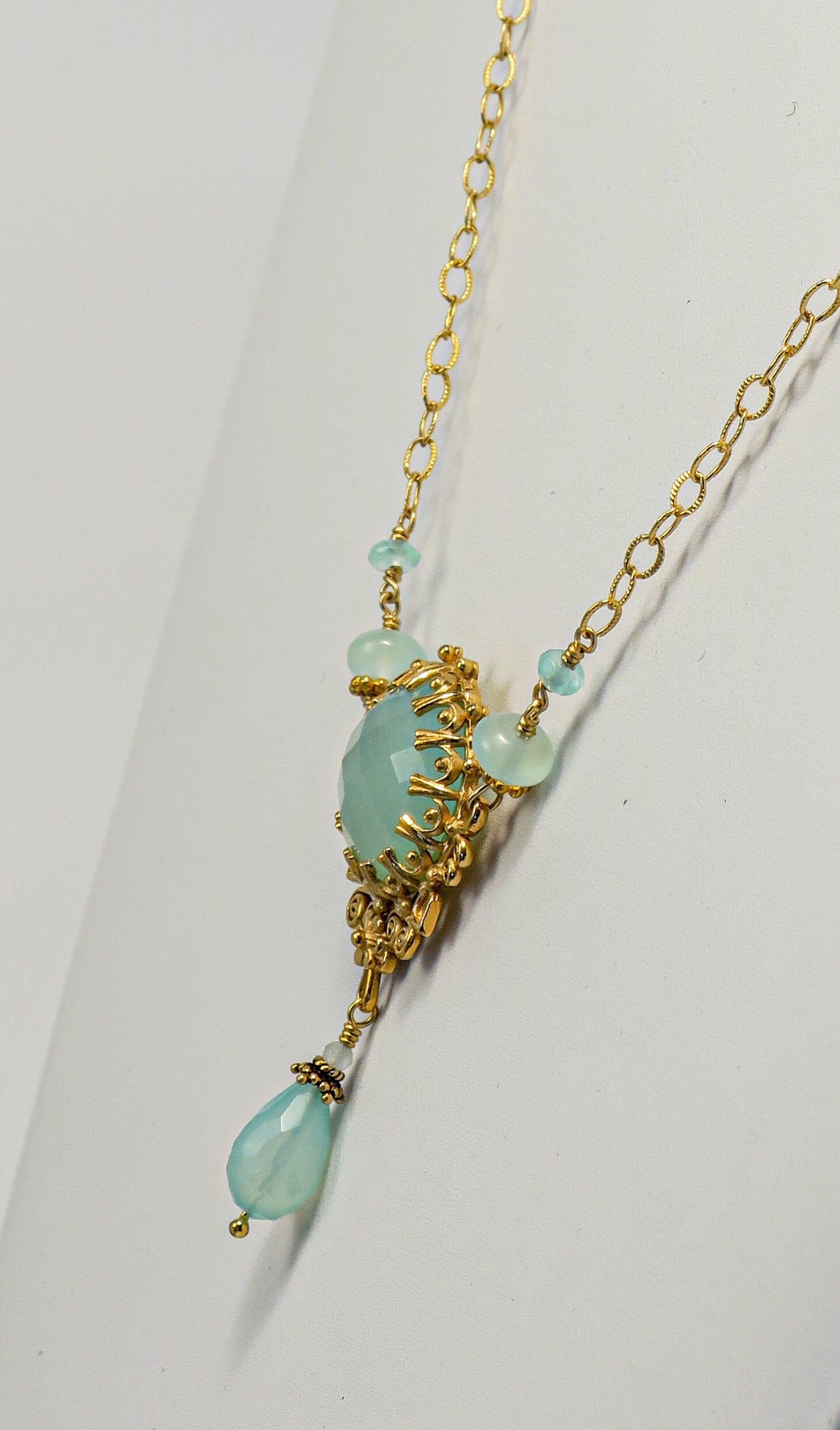 18K Gold Vermeil and Aqua Chalcedony Necklace | by Vanessa Mellet