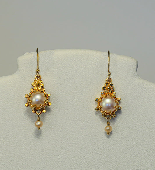 18K Gold Vermeil and Natural Color Pearls Earrings | by Vanessa Mellet