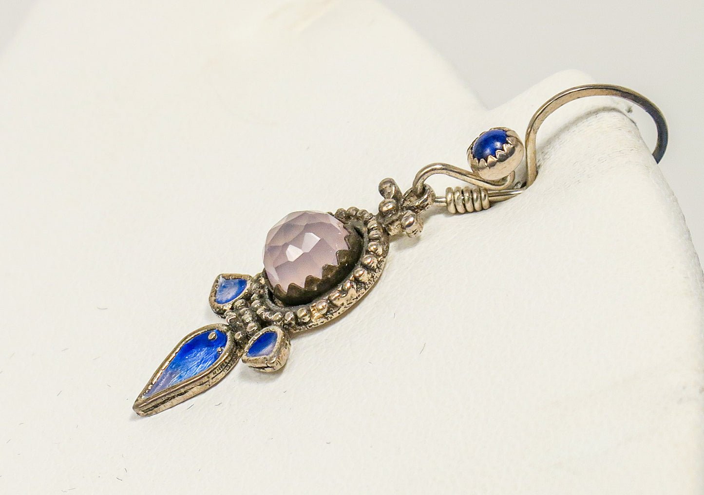 Enamel on Sterling Silver, Rose Quartz and Lapis Lazuli Earrings | by Vanessa Mellet
