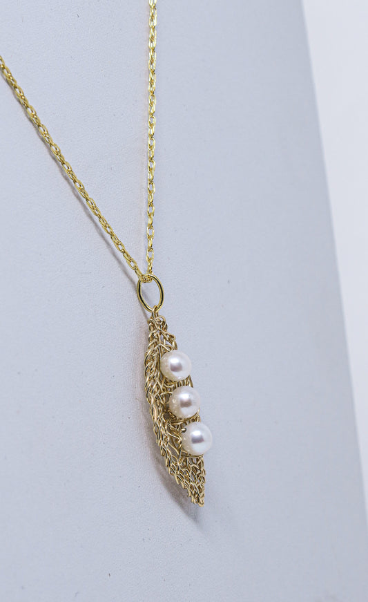 ‘Three Peas in a Pod' Gold-Filled Pendant with Pearls on a 18” Chain | by Kathryn Stanko