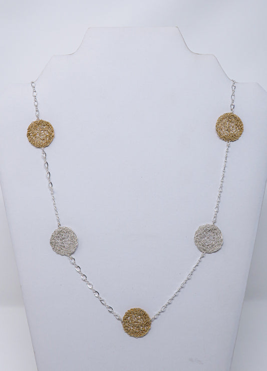 Gold-filled and Silver Circle Disks on 30” Chain | by Kathryn Stanko