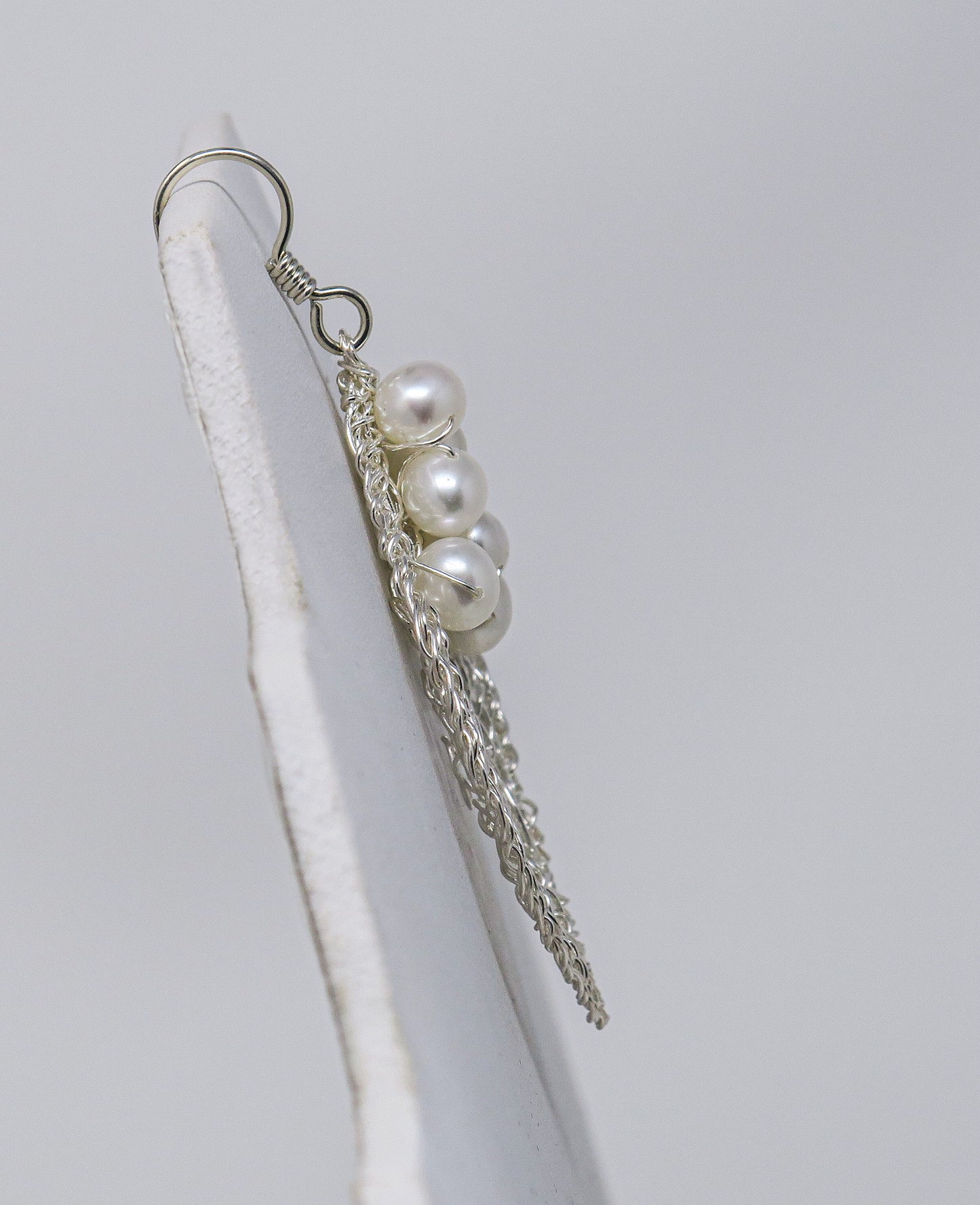 Silver Large Leaf Earrings with a White Pearl Cluster  | by Kathryn Stanko