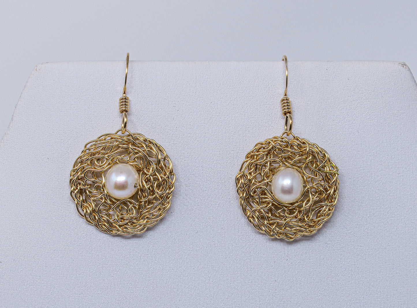 Gold-filled Circle Disc Earrings with White Pearl | by Kathryn Stanko