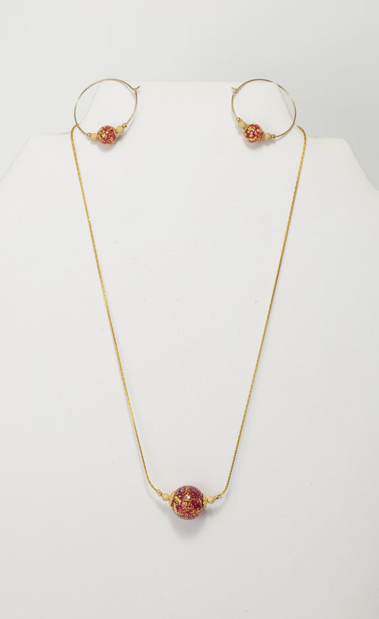 Garnet Gold Leaf Necklace and Earrings | by Murano Glass
