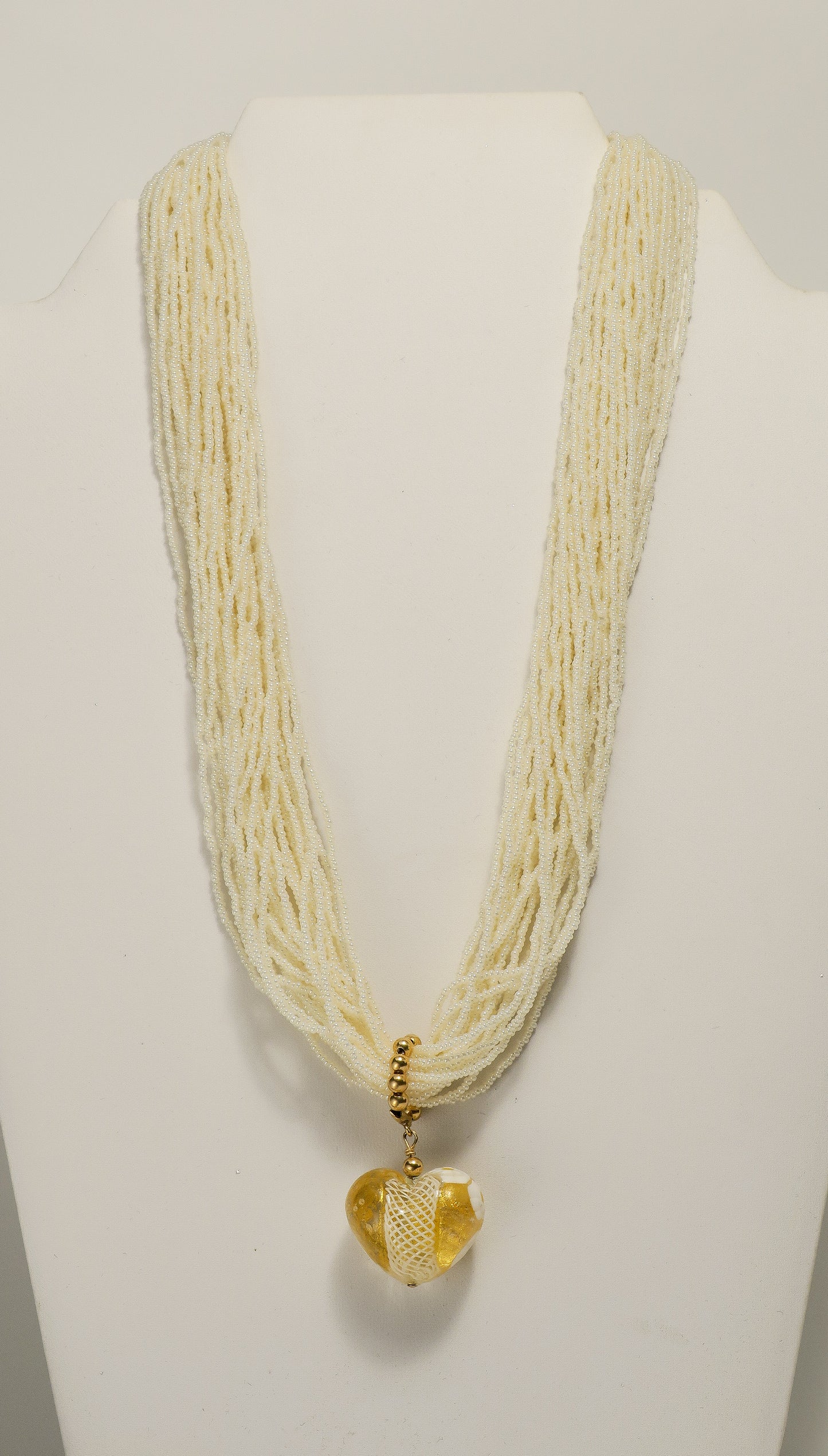 White Heart Multistrand Necklace | by Murano Glass