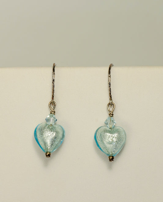Aqua Heart Earrings | by Murano Glass