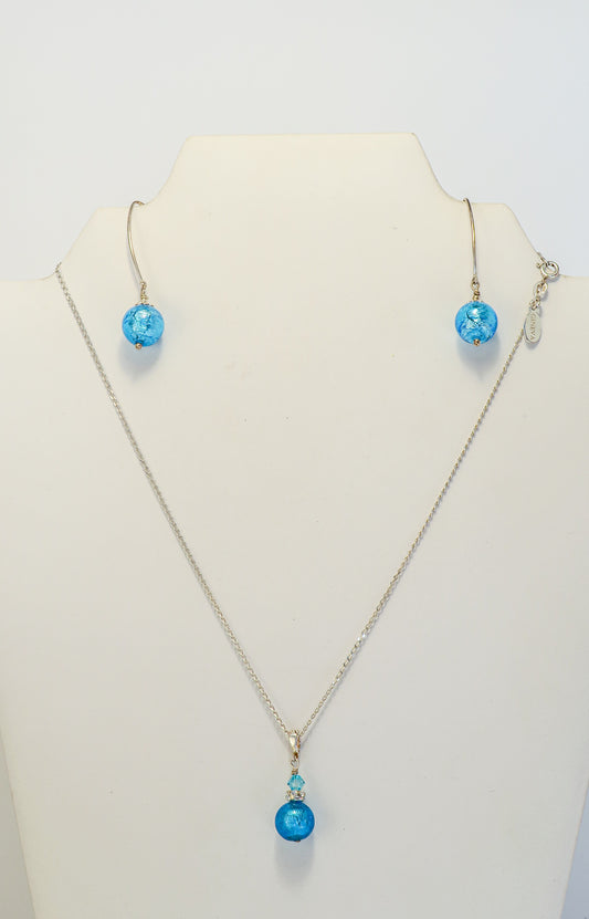 Blue Drop Pendant and Earrings | by Murano Glass