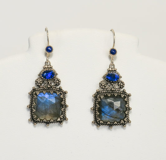 Sterling Silver, Labradorite, Black Opal and Lapis Lazuli Earrings | by Vanessa Mellet