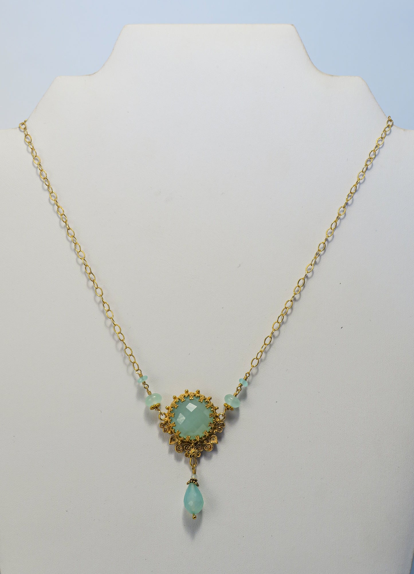 18K Gold Vermeil and Aqua Chalcedony Necklace | by Vanessa Mellet