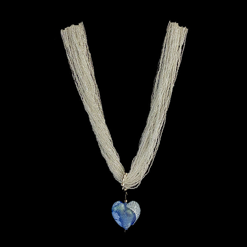 blue heart necklace with decorations